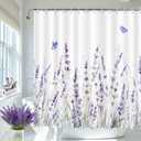 MEHOFOND Lavender Shower Curtain Purple Floral Butterfly Shower Curtain for Bathroom Spring Lavender Wildflowers Plant Leaves Bathtub Decor Fabric Waterproof Washable Bath Curtain 72x72 Inch