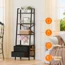 Furologee 4-Tier Ladder Shelf, Small Bookshelf with 2 Drawers, Vertical Bookcase Storage Rack Organizer, Display Bookshelves for Living Room, Bedroom, Bathroom, Home Office, Kitchen, Black Oak