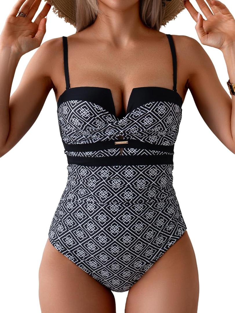 Eomenie Women's Push Up Wrap Front Swimsuit One Piece Tummy Control Bathing Suits Bandeau Support Slimming Swimwear (XX-Large)