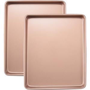 Heavy Duty Baking Sheets for Toaster Ovens - 12.5x10.5 Inch Nonstick Cookie Pan Set (0.8mm 2X Thicker Carbon Steel) Warp & Rust Proof, PFOA Free -Champagne Gold Trays