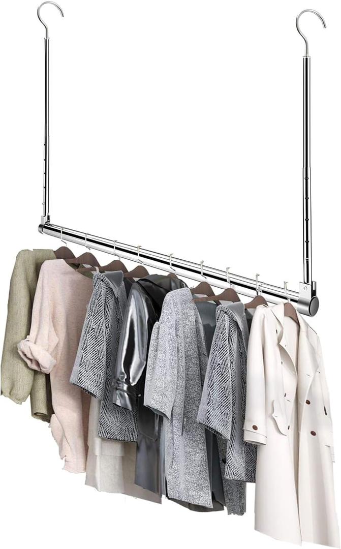 Adjustable Hanging Closet Rod, Extender Hanging Rod, Closet Hanging Organizer, Heavy Duty Closet Bar, Hanging Rod (1 Pack, Chrome)
