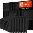 Acoustic Foam Panels 12 Pack 1" x 12"x 12" High Density Soundproofing Wedges for Wall Sound Proof Foam Panels Noise Absorbing Blocker and Sound-Damping Black Perfect for Studio Office Gaming Room