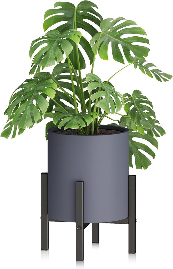8 Inch Gray Cylinder Plant Pots with Heavy Duty Stand,Durable Planters for Flowers,Large Plant Pot for Indoor and Outdoor, Decorative Modern Flower Pots with Drainage Hole