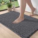DEXI Bathroom Rugs 24x16, Super Soft Thick Chenille Absorbent Bath Mat, Non Slip Machine Washable Fluffy Shag Bathmat for Sink, Tub, Shower Floor, Grey