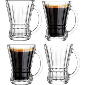 BOHEM'S Espresso Cups, 5 oz Clear Glass Coffee Mugs, Cappuccino Cups with Large Handle, Drinking Tea Glasses for hot and cold beverages, Latte, Mocha, Milk (Clear 4 Pack)