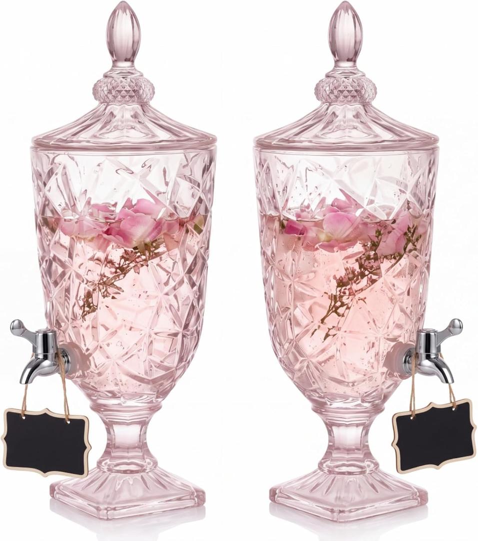 Zhehao 2 Pcs 1.3 Gallon Glass Drink Dispensers with Spigot, Light Pink