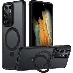 for Samsung Galaxy S21 Ultra Case, Magnetic Adjustable Ring Stand [Fit for Magsafe], [Military-Grade Shockproof Protection] Phone Case for S21 Ultra Case with Kickstand&Ring Holder (Black)