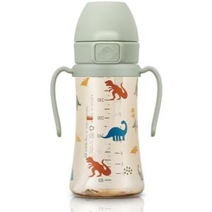 GROSMIMI Flip Top Spill Proof Sippy Cup, PPSU, BPA Free, 10 oz, Stage 2 Straw for Toddlers (Dinosaur)