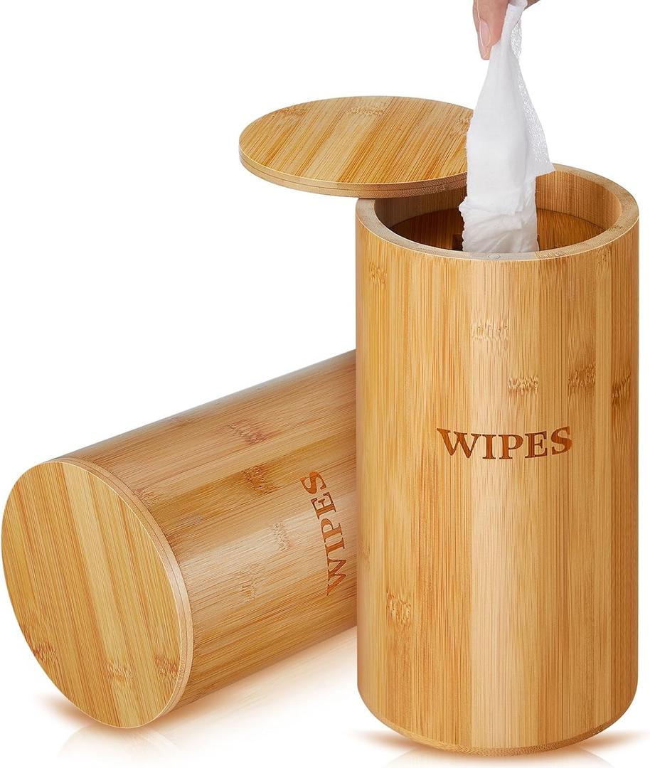 Refillable Wet Wipes Dispenser Disinfecting Wipe Container with Magnetic Lid Stylish Decorative Bamboo Holder for Bathroom Kitchen Countertop Home Office Storage Cleaning(Natural)