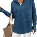 PRETTYGARDEN Women's Long Sleeve Quarter Zip Pullover Sweater Casual Loose V Neck Collared Ribbed Knit Jumper Tops Thumb Hole, XL