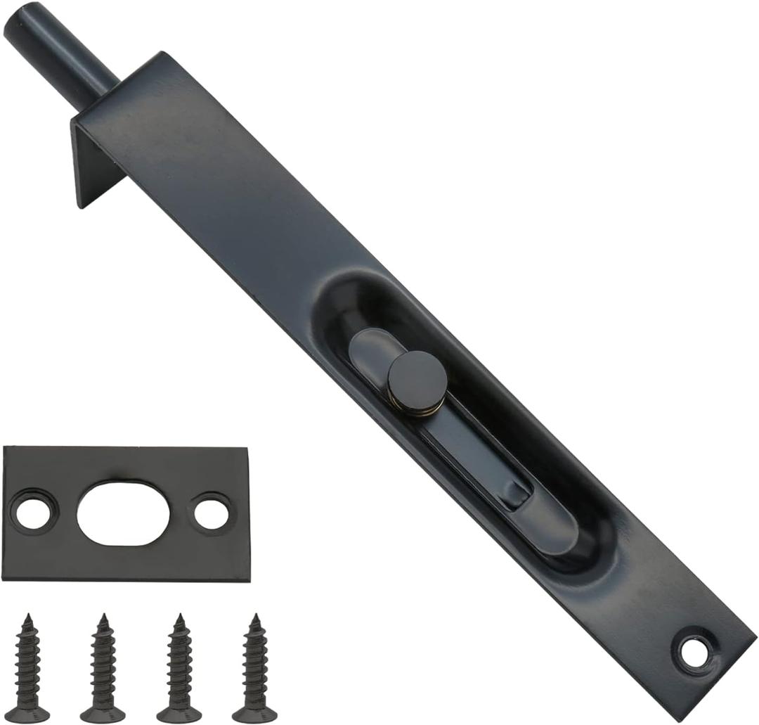 Stainless Steel Door Flush Bolt Latch 6 Inch L Type Lever Action Flush Slide Lock Bolt, Black