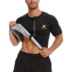 Sauna Suit for Men Hot Sweat Suit Sauna Shirt Sweat Body Shaper Workout Neoprene Suit Zipper Short Sleeve (XX-Large, Silver Coated-black)