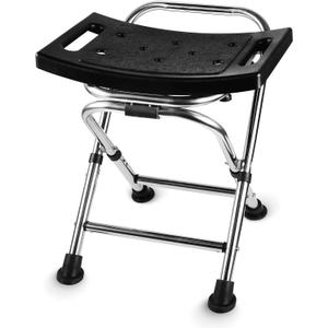 17.5" Folding Shower Chair Seat, Small Shower Chair for Inside Shower, Portable Travel Shower Stool (Black)