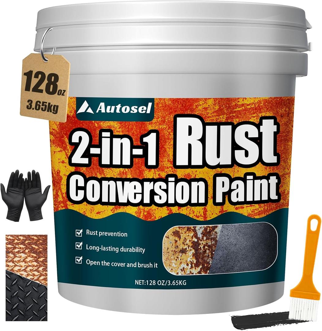 2-in-1 Rust Converter Paint for Metal, 128 Oz Black Rust Inhibitor & Rust Reformer, Rust Conversion Paint, Anti Rust Paint for Metal,Quick-drying, Industrial Grade for Car, Trailer, Steel, Equipment 