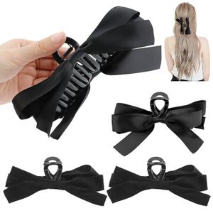2 Hair Claw Clips for Women, 2 Styles Velvet Bow Hair Claw Clip, Acrylic Claw Clips, Large Hair Claws Hair Accessories for Women Girls (Black)