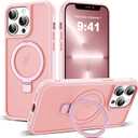 Compatible with iPhone 12 Pro Max Case & iPhone 13 Pro Max Case with Invisible Magnetic O-Ring Stand Translucent Phone Cases 6.7" [Compatible with Mag-Safe][Great Grip Feeling], Pink