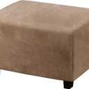 PrinceDeco Real Velvet Plush Ottoman Cover Soft Rectangle Folding Storage Covers Furniture Protector Removable Footstool Protect Footrest Covers Elastic Bottom(Large, Camel)