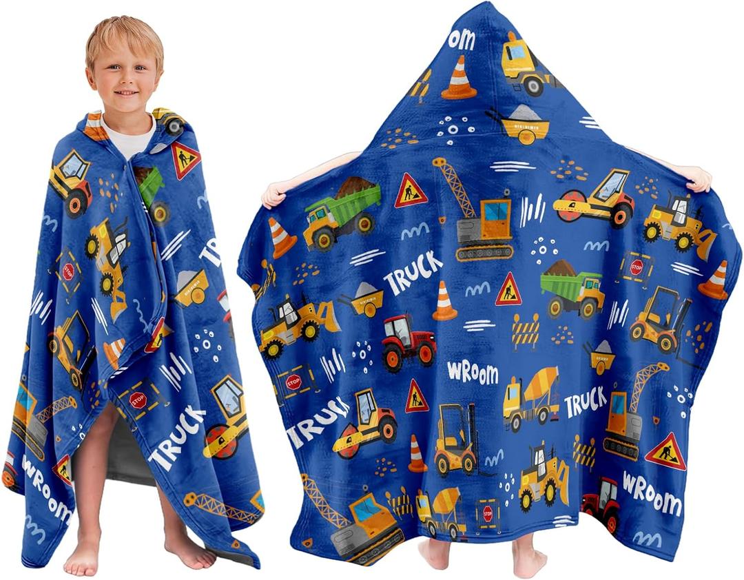 Truck Hooded Bath Towels for Kids, Truck Toddler Bath Beach Towel 30 x 50 in, Trucks Bathroom Pool Swim Towels for Kids, Cute Cartoon Trucks Car Boy Girls Baths Towels Wearable Wrap for Child