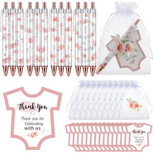 Chuangdi 50 Sets Baby Shower Favors Gifts for Guests Includes 50 Pcs Ballpoint Pens, Thank You Cards and Organza Bags(Flower)