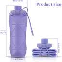 YCT Collapsible Silicone Travel Water Bottle 20oz (600ml), Reuseable Leakproof BPA Free Foldable Sports Bottle, with Carrying Strap, Dark Gray + Purple