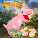 MorisMos Dinosaur Stuffed Animal with Babies,23.6'' Big Mommy Stuffed Dino T-rex with 3 Baby Dino Stuffed Toys & 3 Eggs Plush Inside Belly, Boy Girl Dinosaur Toys for Kids 3-5, Pink T-rex Toys Gift, Pink