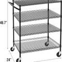 Finnhomy 4 Tier Heavy Duty Commercial Grade Rolling Cart with Handle Bar, Metal Wire Utility Cart with Wheels, Service Trolley on Wheels, Shelf Size 24" D x 36" W, NSF, Black