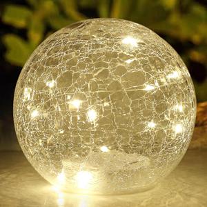 Crackle Globe LED Lamp Battery Operated, Lighted Glass Orb for Festival Christmas Decoration, Gold Mercury Glass Ball Light for Living Room Indoor (No Timer)