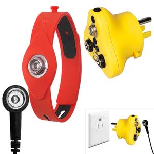 2 in 1, KooMall Anti-Allergic ESD Wrist Straps (Red) & Grounding Plug, Easy to Ground by Outlet Socket for Static Control, Anti Static Silicon Bracelet Wristband Earth Bonding Plug for Rubber Mat