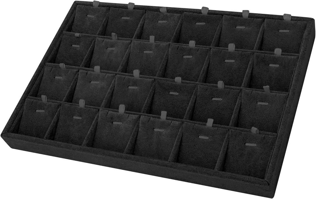 Mornajina 24 Grids Stackable Jewelry Tray Organizer with Removable Dividers, Velvet Jewelry Display Tray for Earrings Necklaces Bracelet Rings Display Showcase - Black