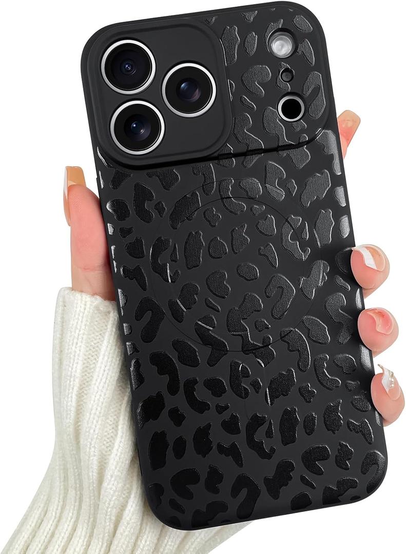 OOK Magnetic for iPhone 17 Pro Max Case, Silicone Black Leopard Cute Pattern, Compatible with MagSafe Cheetah Print Camera Protection Shockproof Slim Phone Case for 6.9inch, Black