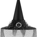 Halloween Witch Hat, Witch Hats for Women Costume Accessory, Halloween Party Adult Cosplay Veil Wizard Hat (Black)