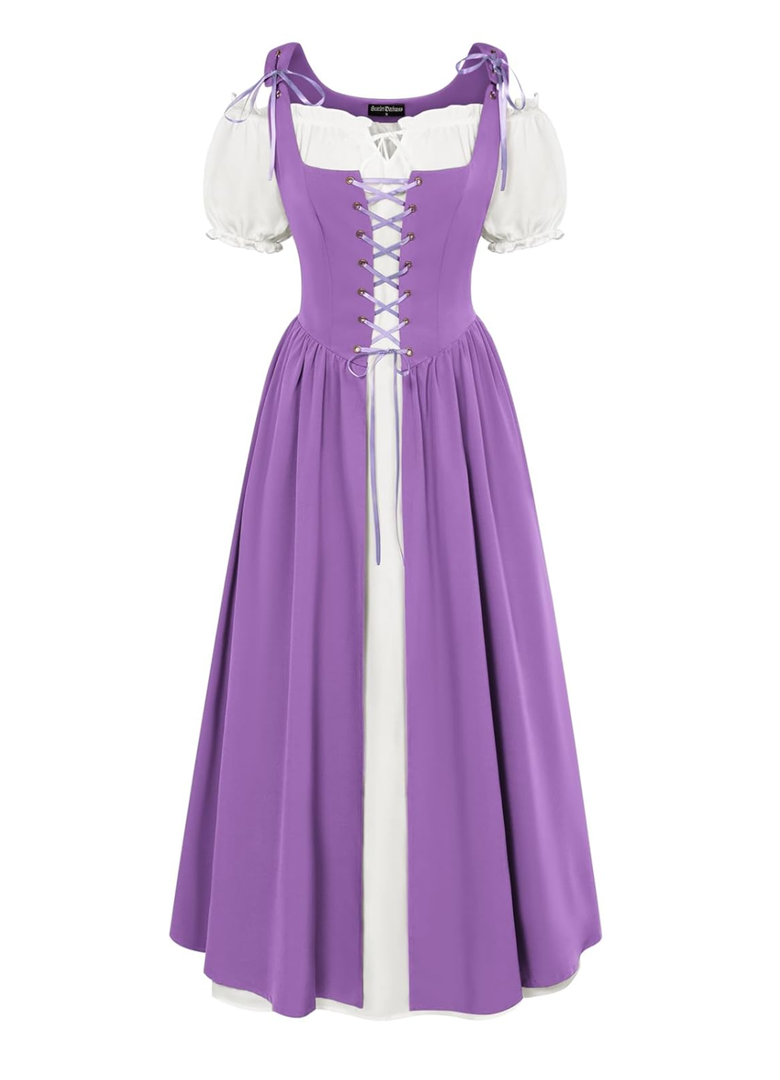 Scarlet Darkness Women Renaissance Dress Peasant Medieval Dress Short Sleeve Maxi Dress, S