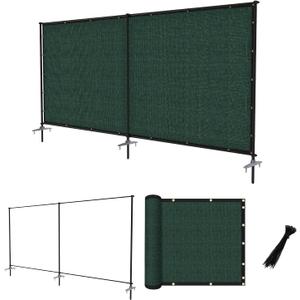 FLORALEAF 6'x12' Privacy Fence Sets with Iron Poles Outdoor Mesh Shade Net Cover Temporary Fencing Metal Fence with Ground Spikes for Patio Backyard Chicken Graden Pool, Green