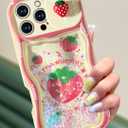 Toycamp for iPhone 16 Pro Case 6.3" - Women Girls Cute Phone Cover Strawberry with Sliding Camera Cover Girly Glitter Pretty Kawaii Unique Design Flowing Liquid Quicksand Case for iPhone 16 Pro