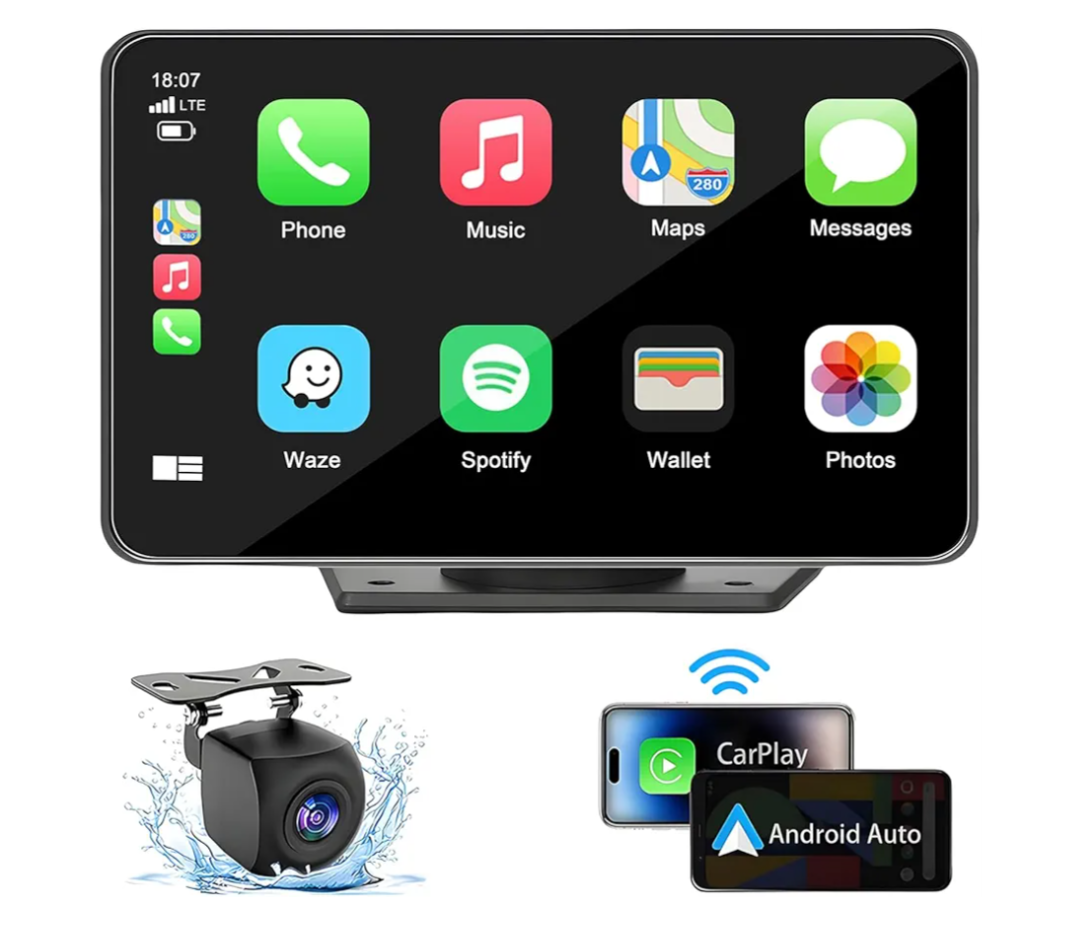 7" HD Portable Carplay Wireless Touch Screen Double Din Car Stereo Compatible Apple Carplay and Android Auto with GPS Navigation, Voice Control, Mirror Link, Bluetooth