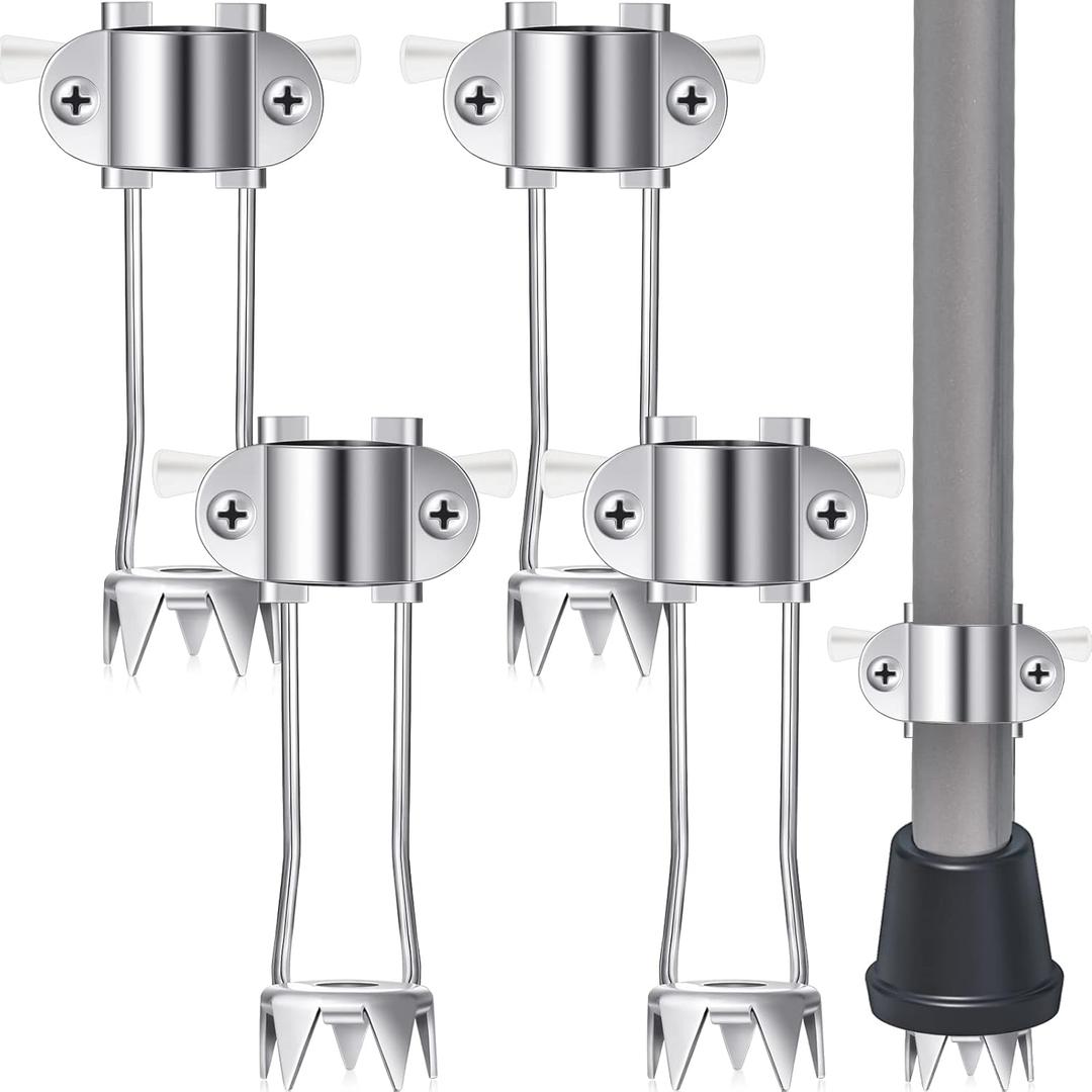 4 Pcs Cane Tips for Ice Retractable 5 Prong Hiking Attachment Replacement Grip Crutches Accessories Crutch Tips Accessories Cane Ice Attachments for Walking Sticks, Trekking Pole, Crutch (White)
