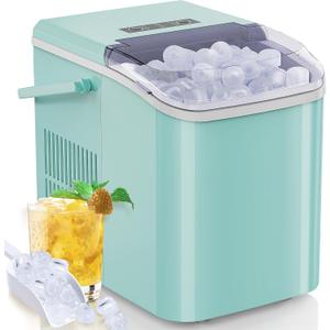 Countertop Ice Maker, 9 Cubes in 6 Mins, 26lbs in 24Hrs, 2 Sizes of Bullet Ice, Auto-Cleaning, Portable Ice Machine with Handle, Basket and Scoop for Home Kitchen, Party and Camping (Green) (Green)