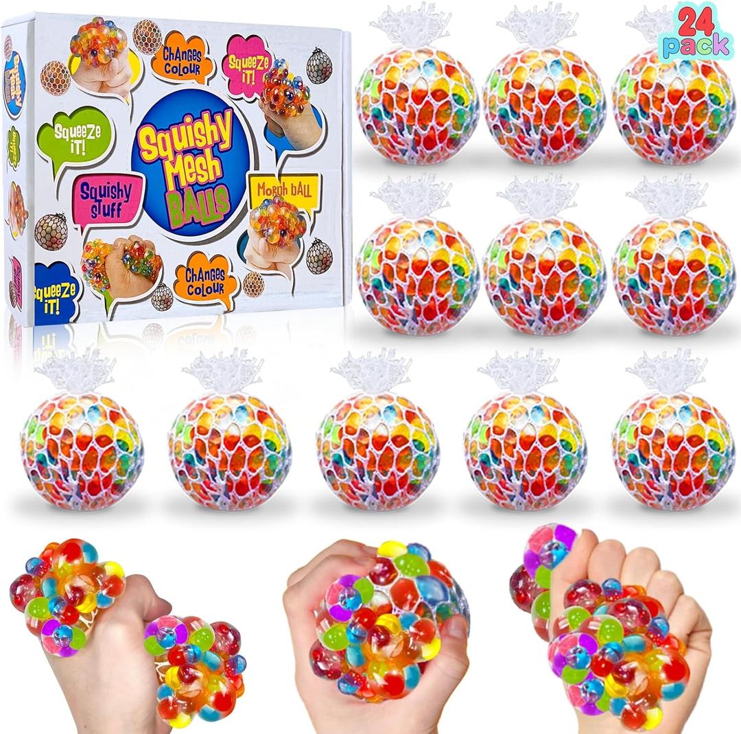 24 Pack Stress Balls Set Fidget Toys Christmas Party Favors for Kids School Class Birthday Gifts,Squishy Toys,Stress Relief Toys Squeeze Balls Bulk Christmas Stocking Stuffers Filler and Goodie Bag
