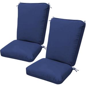 2 Pack Adirondack Chair Cushions, Waterproof & UV-Resistant Outdoor Rocking Chair Cushion Set, Removable Seat Pads with 4 Ties for High Back Dining or Patio Chairs, Navy Blue