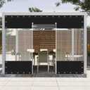 Clear Vinyl Curtains with Zippered Entry, 23oz Heavy Duty Waterproof Anti-UV and Tear-Resistant Tarpaulin with Grommets, Weatherproof Panels for Porch, Pergola, Gazebo, Balcony, Patio, Enclosure (7'H X 10'W, Black (Double Zipper))