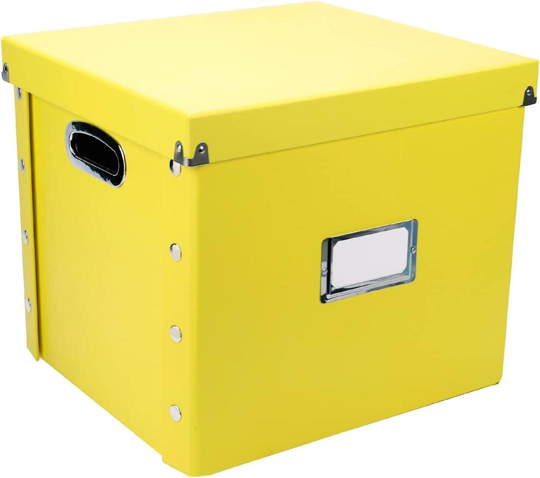 Snap-N-Store Vinyl Record Storage Box - 12" - 1 Pack- Crate Holds up to 75 Vinyl Albums - Yellow