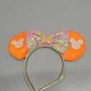 WIWUFUE Mouse Ears Headbands Orange Ears with Shiny Sequin Bows & Butterfly,Glitter Party Princess Hairbands Decoration, Sparkly Halloween Cosplay Costume Accessories for Women（Mouse Head）