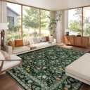 Vintage Botanical Dark Green Area Rug 9x12 Elegant Floral Pattern, Durable Stain-Resistant Fabric, Perfect for Living Room, Bedroom, Dining Room Decor