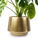 Gold Indoor Plant Pot 7 Inch Large Ceramic Planter With Drainage Hole - Modern Brass Flower Pot Centerpiece Vase - Decorative Greenery Potted for Indoor Plants