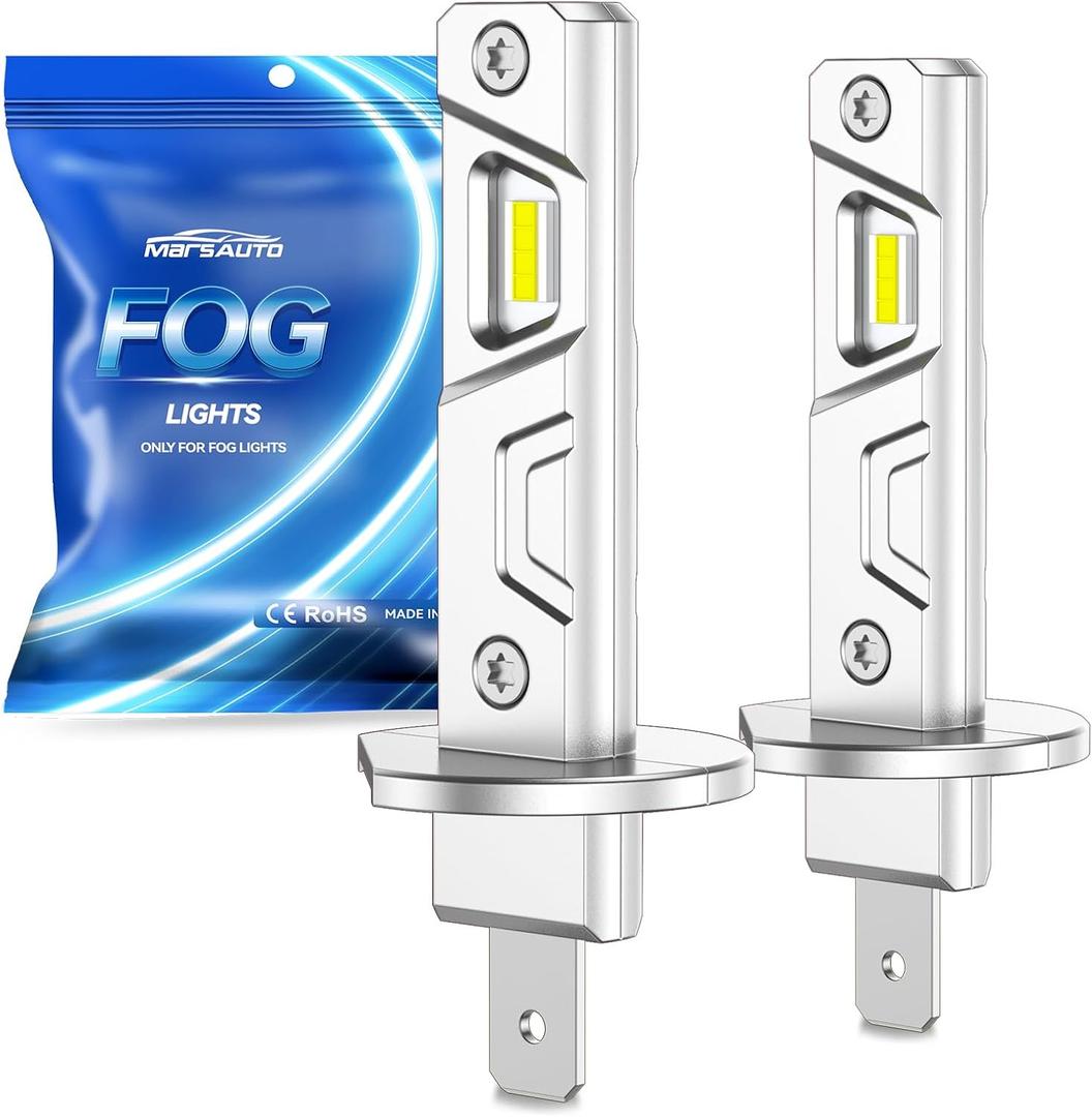 Marsauto H1 Fog Light Bulb, 800% Brightness H1 Fog Lights, 6500K White No Adapter Required, Upgraded 1:1 Mini Size Led Chips Fog Bulb for Car, Truck, SUV, Pack of 2