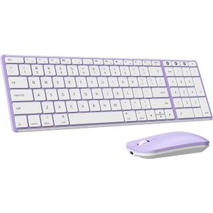 seenda Bluetooth Keyboard and Mouse Combo for Mac, SKM64-2 Rechargeable Slim Wireless Keyboard Mouse Compact, 3 Multi-Device Connection, Compatible for Mac, MacBook Pro/Air, iPad, White Purple