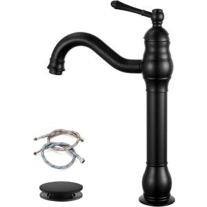 Gotonovo Vessel Sink Faucet 360 Swivel Spout Single Handle Tall Bathroom Faucet 1 Hole Farmhouse Lavatory Washbasin Mixer Tap Matching Supply Hoses, with Pop Up Drain, Matte Black