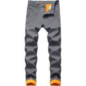 FREDD MARSHALL Men's Fleece Lined Skinny Winter Slim Fit Thicken Warm Stretch Jeans (Gray, L)