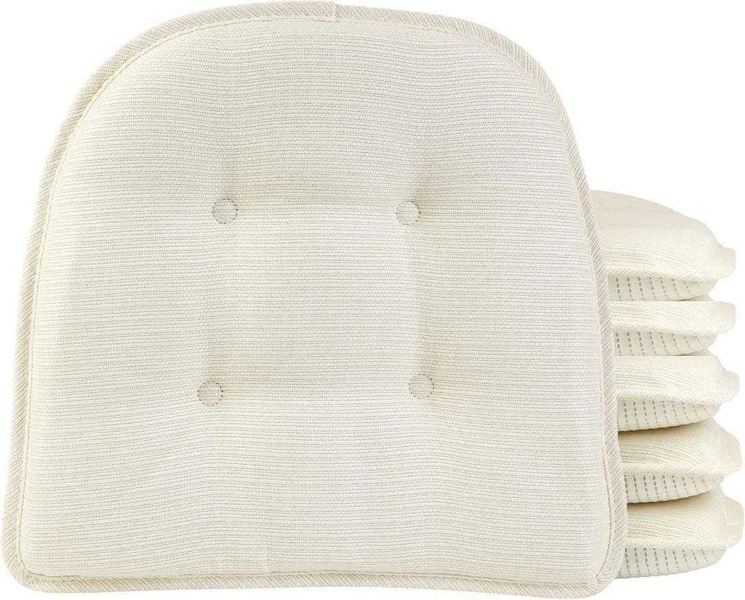 Klear Vu Omega Non-Slip Chair Cushions, Assembled in USA, U-Shaped Skid-Proof Seat Pads for Dining Room, Kitchen, Office, 15"x16", 6 Pack, Solid Ivory 6 Count