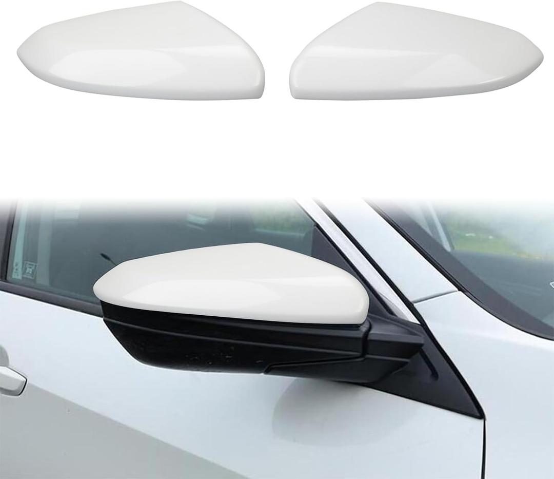 1 Pair White Side Mirror Cover Cap Housing Replace for 2016-2021 Honda 10th gen Civic and 2019-2021 Honda Insight, Driver and Passenger Direct Replacement Mirror Covers